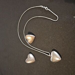 Silver Puffy Heart Pendant with Heart Pierced Earrings 100